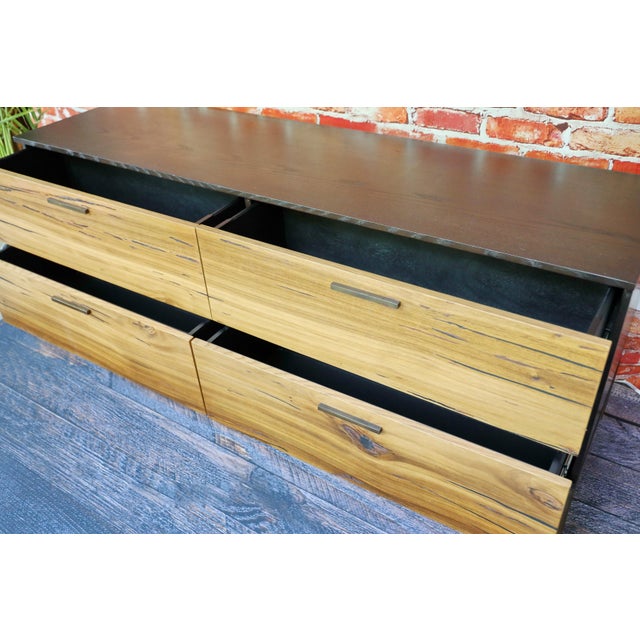Mid‑Century Modern 4-Drawer Credenza / Dresser Natural Yukas Hardwood For Sale - Image 4 of 4