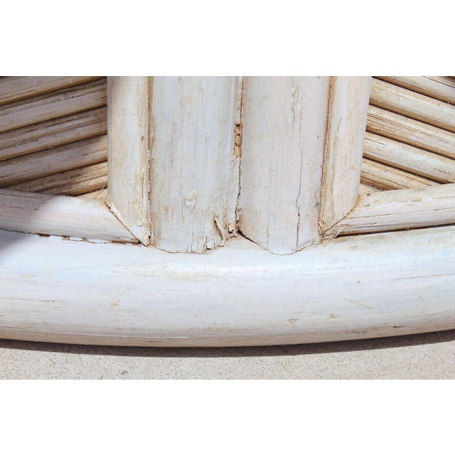 Vintage Hollywood Regency Style Flower Pencil Reed Rattan Pedestal Dining Table With Oval Glass Top For Sale - Image 17 of 18