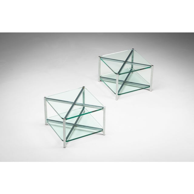 Metal Two-Tier Glass Side Table with Aluminium Frame, 1970s For Sale - Image 7 of 13