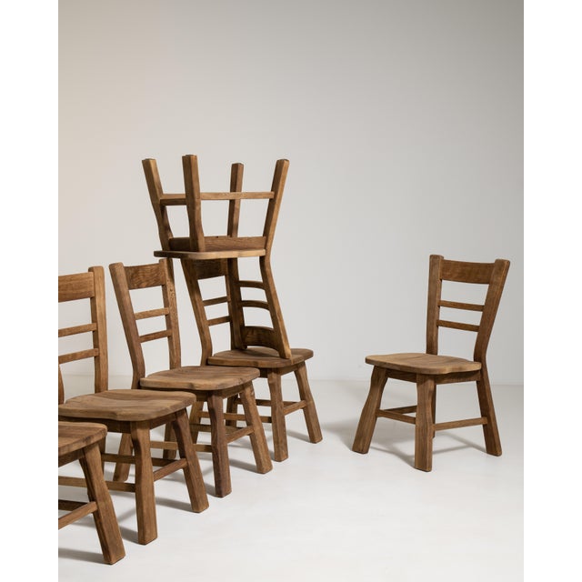 Wood 1970s Set of Six Oak Dining Chairs For Sale - Image 7 of 17