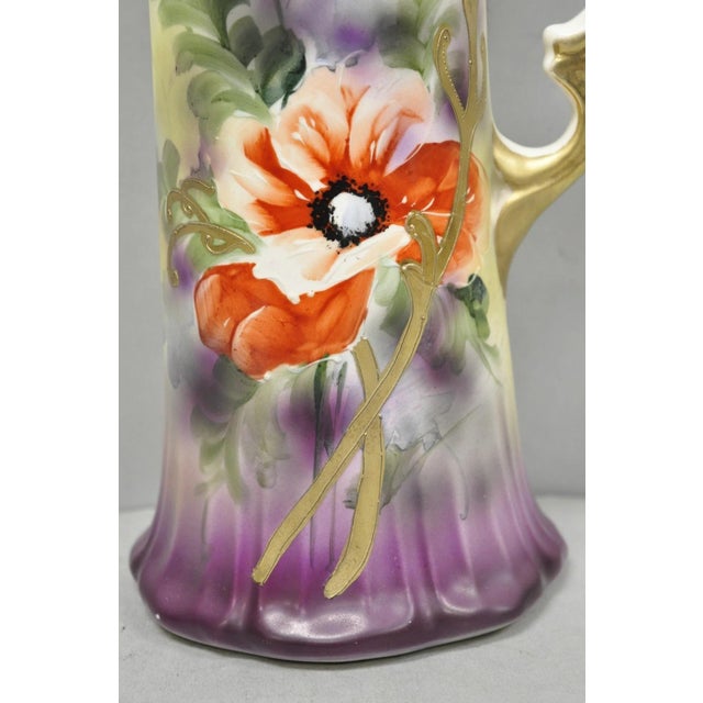 Early 20th Century Antique Nishiku Royal Nippon Hand Painted Floral Gold Gilt Handle Water Pitcher For Sale - Image 5 of 17
