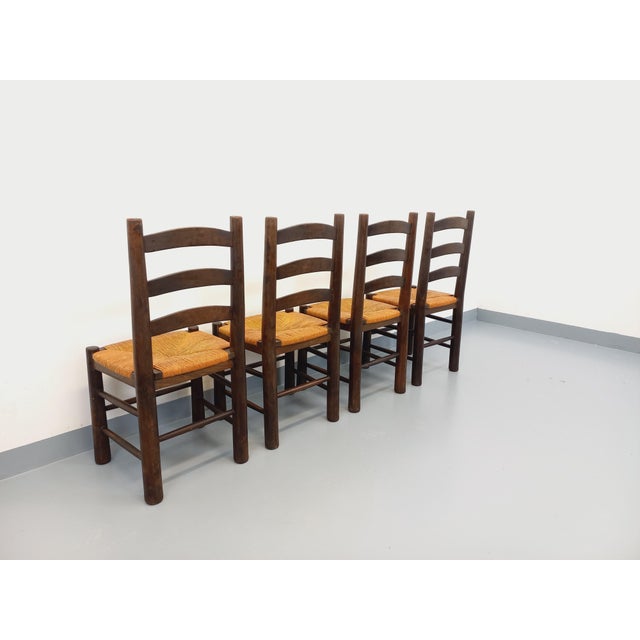 Four vintage Brutalist chairs from the 1950s/60s, French design attributed to Georges Robert, rustic chalet style...