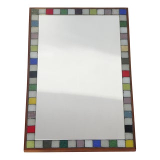 Mid-Century Dutch Wooden Wall Mirror with Mosaic Tiles, 1960s For Sale