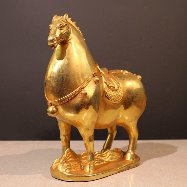 Mid 20th Century Vintage Gilt Bronze Horse Figure - Tang Style Saddle Sculpture For Sale - Image 5 of 9