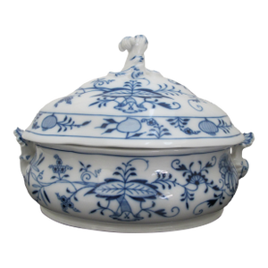 Antique Meissen Blue Onion 11" Porcelain Oval Soup Tureen Serving Dish With Lid
