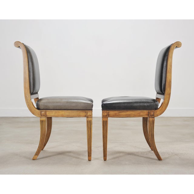 Set of Six Michael Taylor Regency Style Leather Dining Chairs For Sale - Image 10 of 18