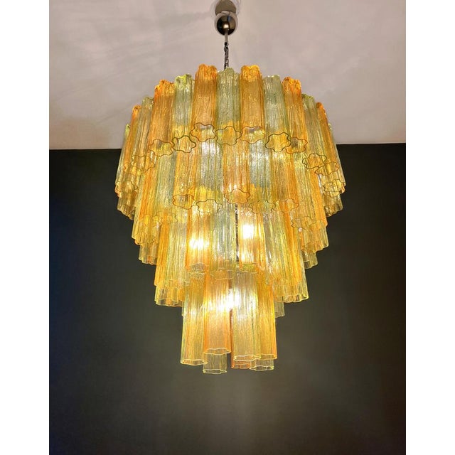 1990s Large Vintage Green and Amber Murano Glass Tiered Chandelier, 1990s For Sale - Image 5 of 18