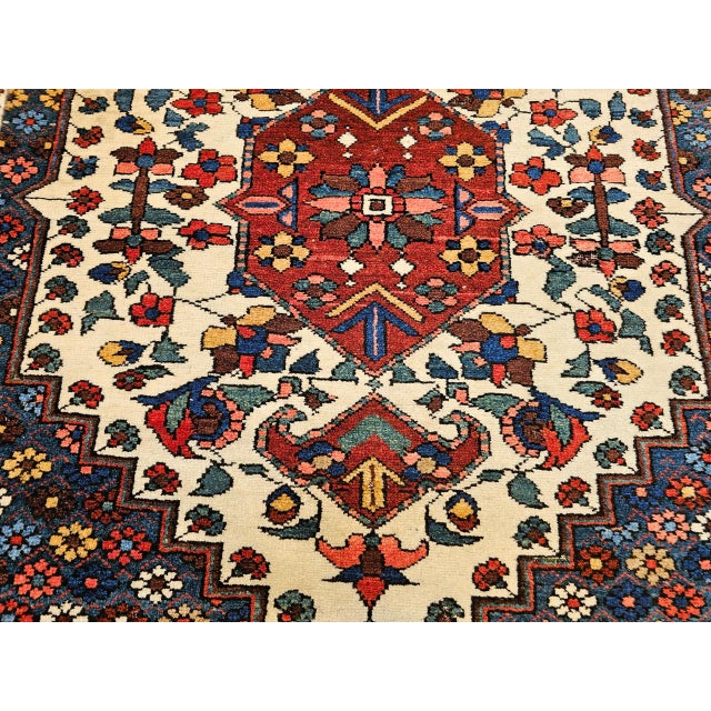 Vintage Persian Bakhtiari Bibibaft Rug, Hand-Knotted Wool, Geometric Medallion Design, Vegetable Dyes, Navy & Red, 5x7 For Sale - Image 16 of 18