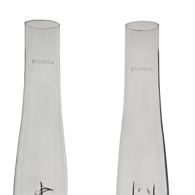 Traditional Aladdin Model 23 Glass & Brass Oil Lamps – Pair With Original Chimneys For Sale - Image 3 of 13