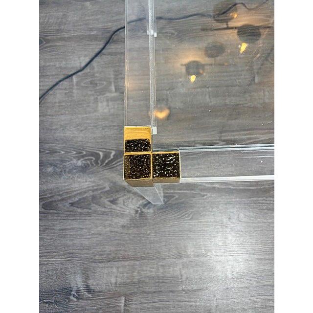 Charles Hollis Jones Vintage Acrylic and Brass Coffee Table For Sale - Image 4 of 4