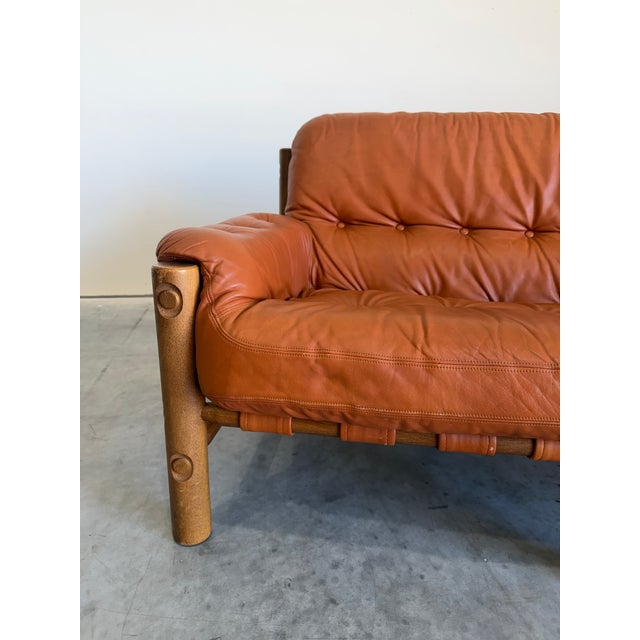 Mid Century Brazilian Sergio Rodriguez Style Cognac Leather Sofa For Sale In Tampa - Image 6 of 12