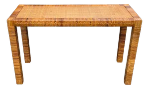 Vintage Coastal Woven Rattan Console Table,in the Style of Bielecky Brothers