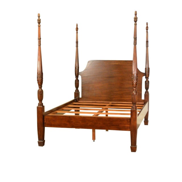 Traditional Queen Size Rice-Carved Poster Bed by Leighton Hall - Showroom Sample For Sale In Atlanta - Image 6 of 7