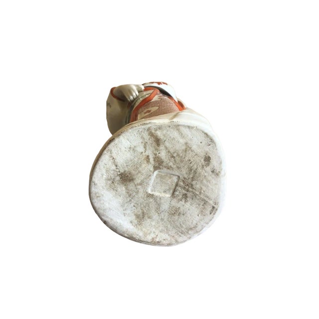 Red Vintage Asian Male Handcrafted Hand Painted Glossy Porcelain Figurine For Sale - Image 8 of 9