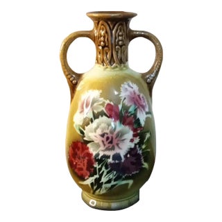 1920s Hand Painted Lusterware Amphora Vase, Made in Czechozlovakia For Sale