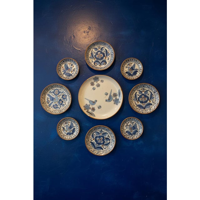 Blue Ken Edwards El Palomar Blue Bird Flower Mexican Folk Art 11 3/4" Pottery Platter For Sale - Image 8 of 8