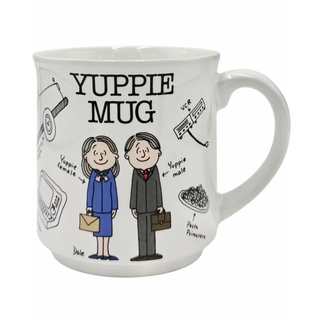 White Vintage 1980s Yuppie Novelty Ceramic Coffee Cup Mug For Sale - Image 8 of 11
