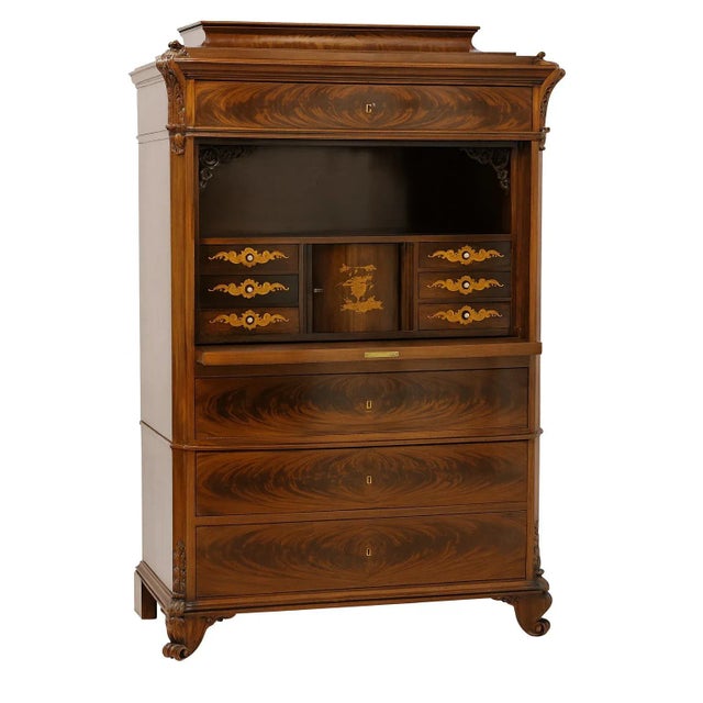 Wood Biedermeier Palm Desk with Marquetry in Mahogany, 1830 For Sale - Image 7 of 7