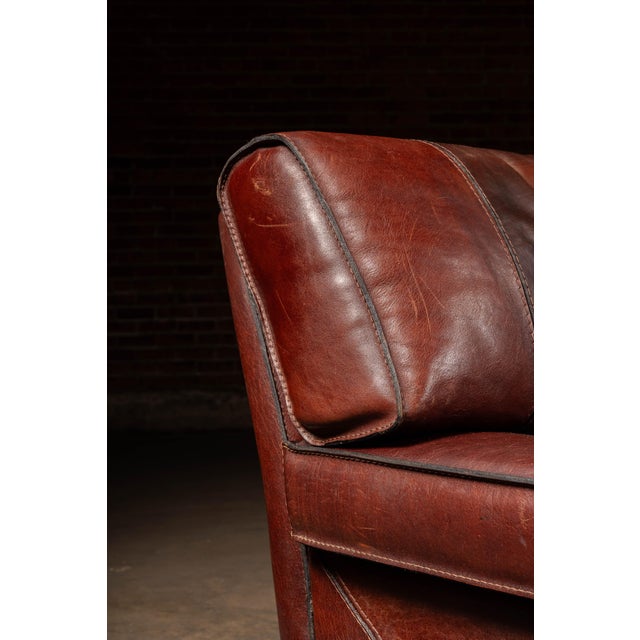 Pair of Mid 20th Century Italian-Inspired Leather Lounge Chairs in Red For Sale - Image 13 of 16
