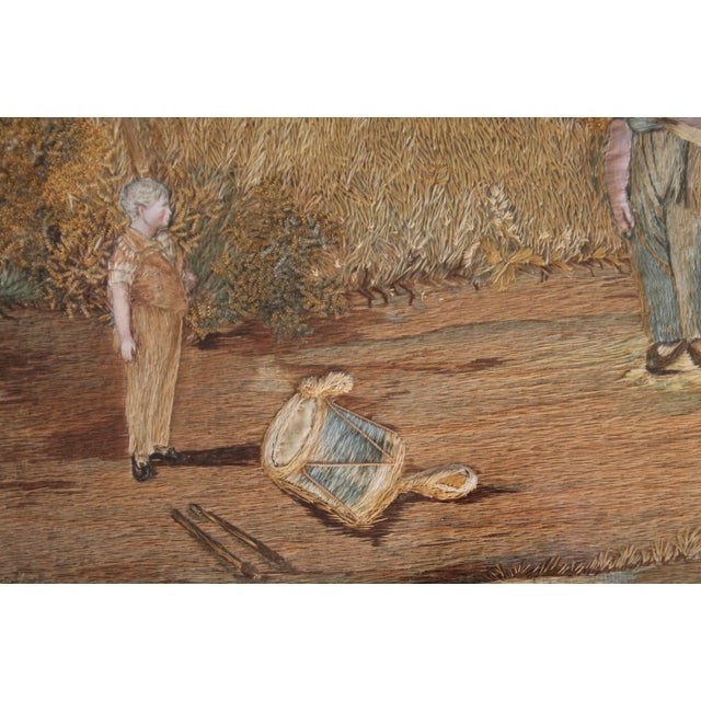 Very Large Antique Framed Needlework, “Boys Playing Soldiers” For Sale - Image 6 of 12