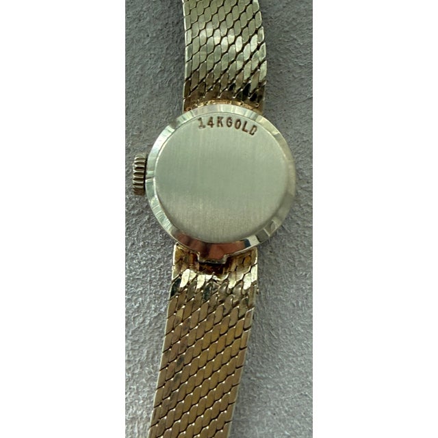 Gold Rare Vintage 14 Karat Gold Ladies Omega Dress Wristwatch, Circa 1968 With Manual Wind-Up & Woven Gold Mesh Band by Premier Swiss Maker Omega For Sale - Image 8 of 12