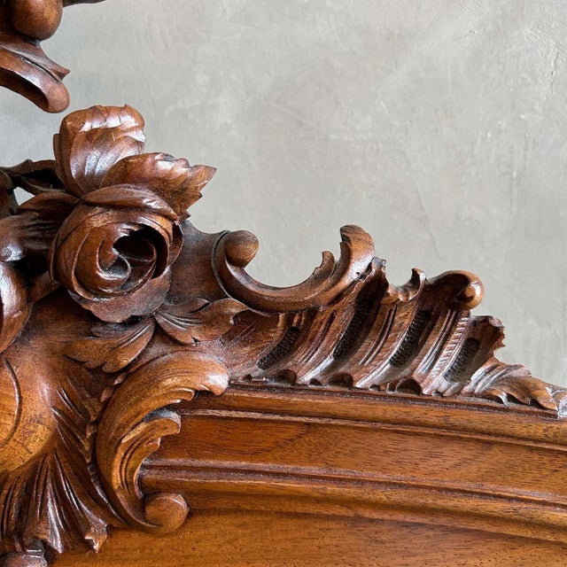 Antique Walnut Louis XV Style Full Size Bed With Metal Rails For Sale - Image 4 of 10