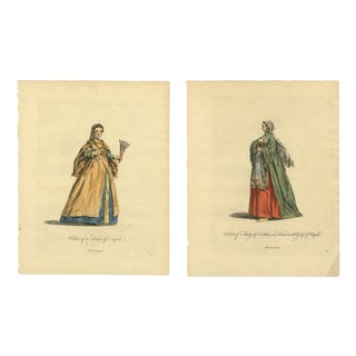 Grand Tour Italian Costume Prints, Habit of a Lady of Ischia, an Island in the Gulf of Naples, 1749, Paper, Set of 2 For Sale