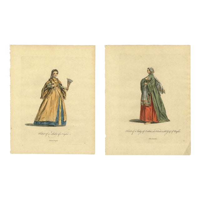 Grand Tour Italian Costume Prints, Habit of a Lady of Ischia, an Island in the Gulf of Naples, 1749, Paper, Set of 2 For Sale