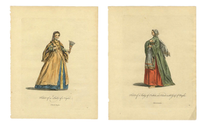 Grand Tour Italian Costume Prints, Habit of a Lady of Ischia, an Island in the Gulf of Naples, 1749, Paper, Set of 2
