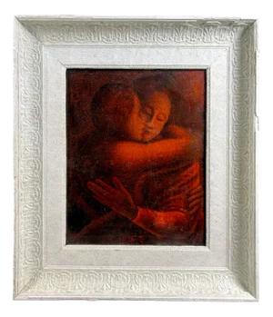 Symbolist School Student of Eugène Carrière, The Mother's Kiss, Early 20th Century, Oil on Canvas, Framed