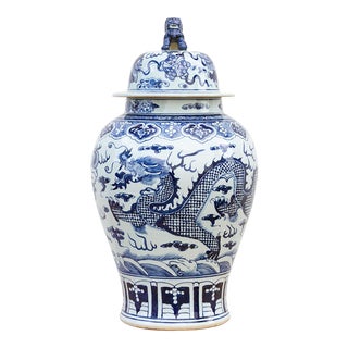 Enormous Blue & White Dragon Vase For Sale