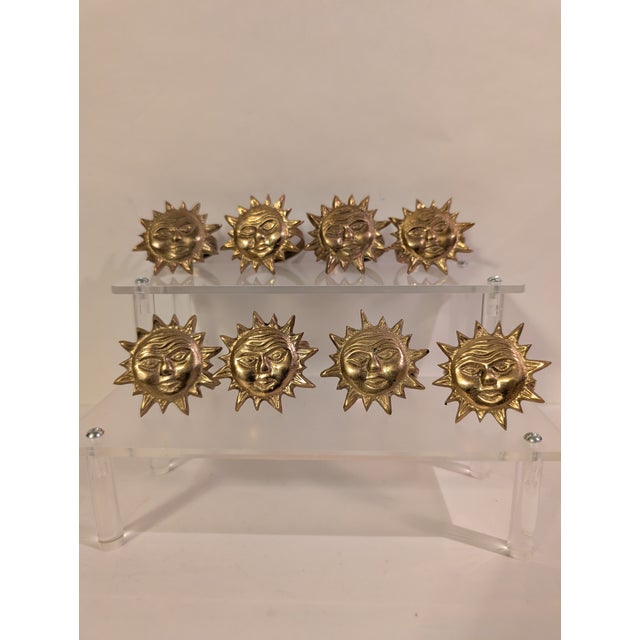 Vintage Brass Sun Face 8 Napkin Rings For Sale - Image 9 of 10