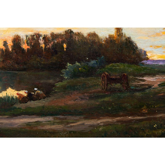 French Barbizon Antique 19th Century Oil Landcape River Painting For Sale - Image 9 of 12