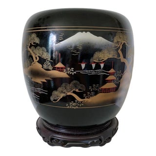 Vintage Black Laquer Chinoiserie Planter For Sale