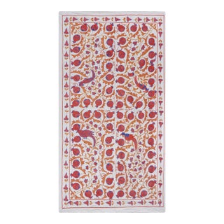 Ivory Uzbek Suzani Wall Hanging – Pomegranate Floral Embroidery Textile Art 3'3'' X 5'8'' For Sale