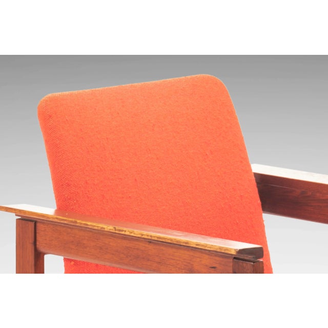 Wood Jens Risom Accent Chairs in Original Red Upholstery on a Refinished Walnut Frame, USA, circa 1960s - A Pair For Sale - Image 7 of 13
