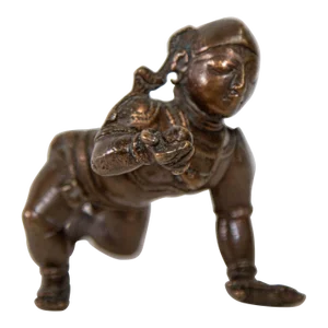 Antique Indian Bronze Figure of Baby Krishna With His Butterball