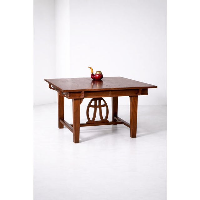 Art Nouveau Italian Walnut Extendable Dining Table with Lyre Motif Base, 1905 For Sale - Image 14 of 14