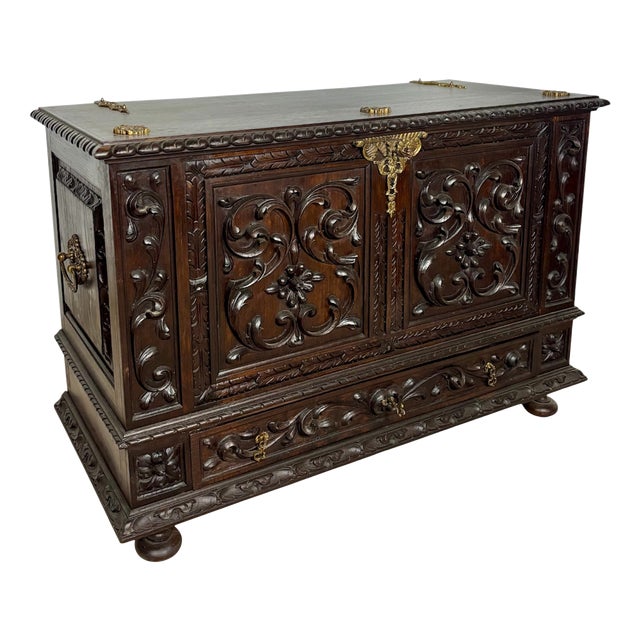 Spanish Carved Blanket Chest, 1920 For Sale