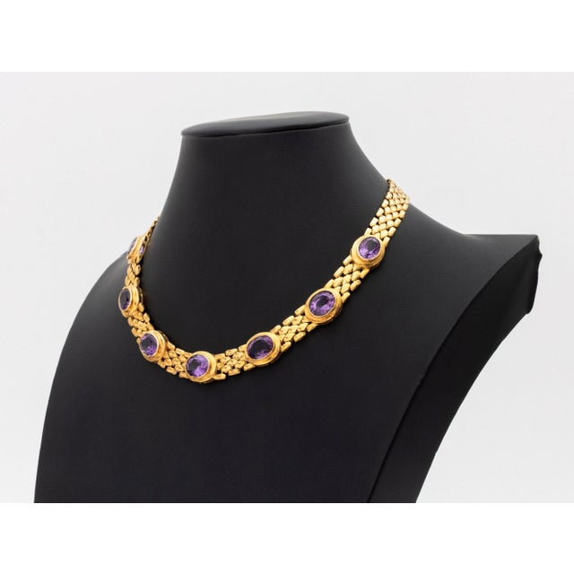Mid-Century Modern 18k Yellow Gold and Amethyst Necklace For Sale - Image 3 of 14