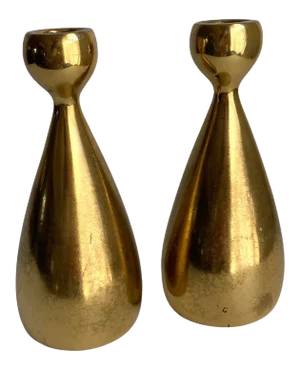 Mid Century Modern Ben Seibel Jenfred Ware Solid Brass Candlestick Holders MCM a Pair
