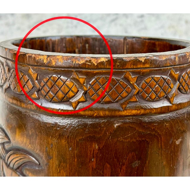 Mid 20th Century Vintage Balinese Tribal Mahogany Carved Figural Vessel Waste Basket For Sale - Image 5 of 9