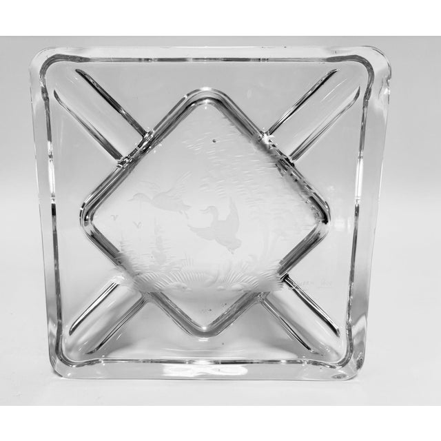Transparent Queen Lace Cut Crystal Ashtray Trinket Dish With Etched Wild Geese, Circa 1970s For Sale - Image 8 of 15