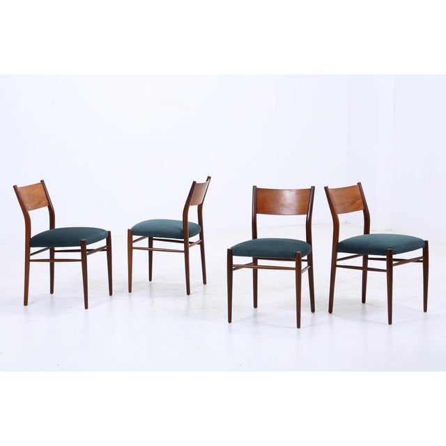 Product details rare set of 4 teak chairs by lübke newly upholstered & padded features • set of 4 dining chairs •...
