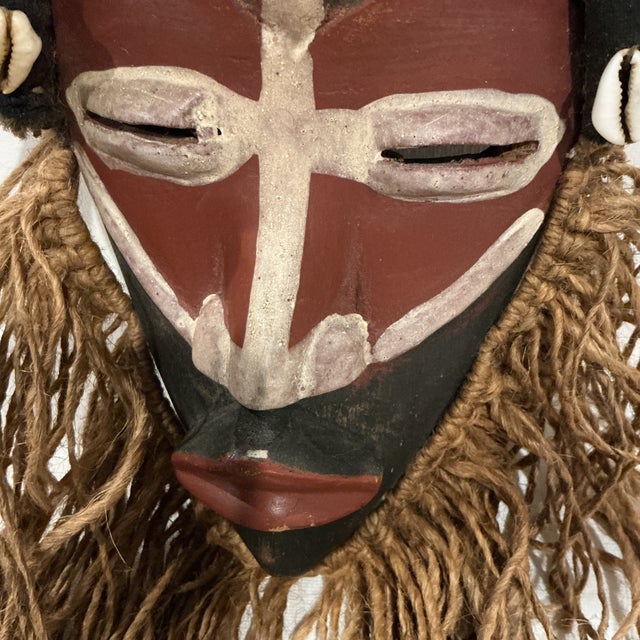 Wood Beautiful Liberian Dan Mask With Cowries and Rope Beard For Sale - Image 7 of 7
