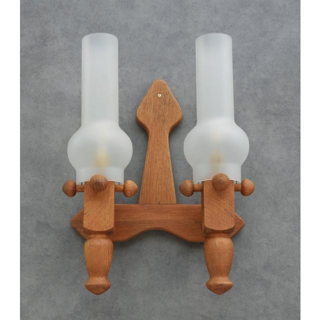 Wood Large Double Wall Light from Guillerme Et Chambron, 1970 For Sale - Image 7 of 7