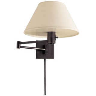 Visual Comfort Signature Classic Swing Arm Wall Lamp in Bronze with Linen Shade For Sale