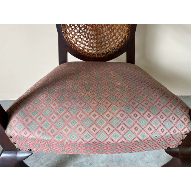 Brown Vintage Cane Back & Claw Ball Feet Arm Accent Chair For Sale - Image 8 of 12