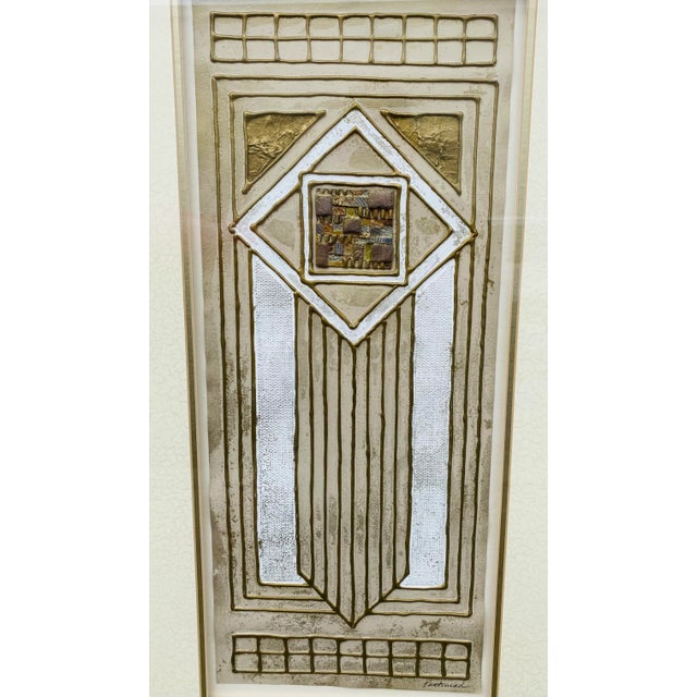 Gold Mid Century Mixed Medium Modernist Painting on Paper. For Sale - Image 8 of 10