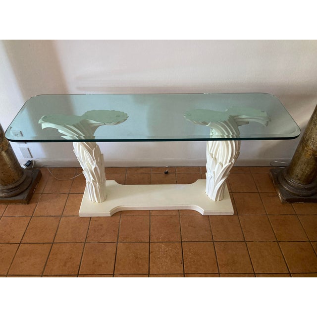 Serge Roche Serge Roche Double Palm Blanc Console With Thick Glass Top For Sale - Image 4 of 9